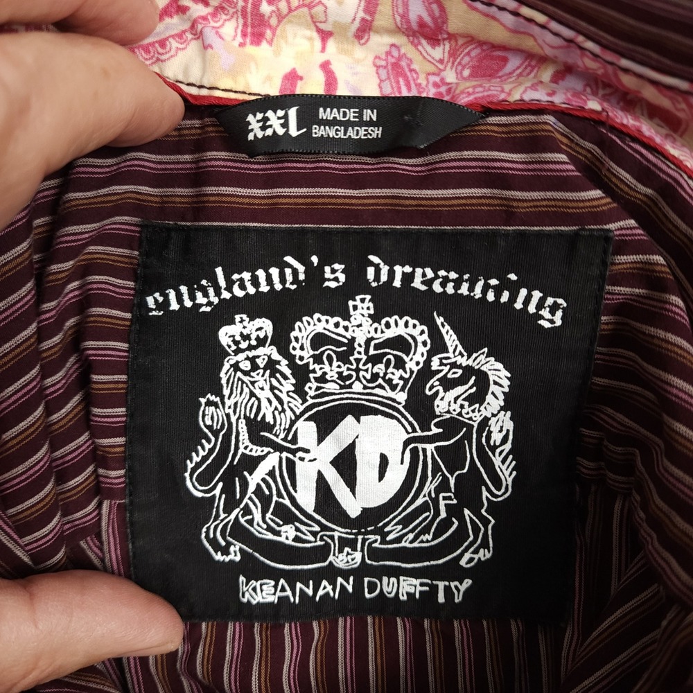 Keanan Duffty England's Dreaming Mens XXL Burgundy Stripe Button Down Shirt - Picture 6 of 8